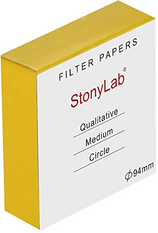 stonylab Cerchi di Carta Filtrante Qualitativi, Carta da Filtro in Cellulosa con Diametro di 94mm con Velocità di Filtrazione Media di Trattenimento Delle Particelle da 20 Micron, Confezione da 100