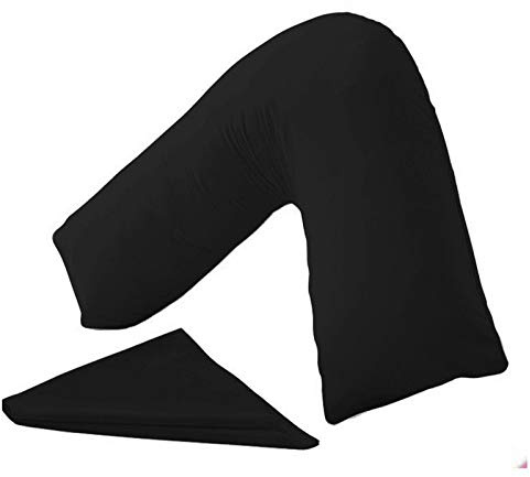 ER Traders Ltd V Pillow With V Pillowcase Hollowfibre Back and Neck Support V Shaped Orthopedic (Black, Complete with Pillow)