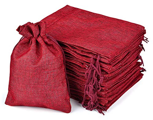 Funkprofi 30 x Jutesäckchen, 20 x 15 cm Säckchen Stoffbeutel mit Kordelzug | Leinenbalkentasche Leinentasche für Schmuck Geschenk (Weinrot)
