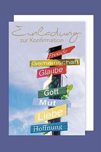 AvanCarte Konfirmation Einladungen Karte 5er Set Wegweiser Glaube Mut Liebe Gott C6