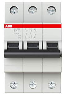 ABB SH200 MCB Leitungsschutzschalter Typ B, 3-polig 32A 440V, Abschaltvermögen 6 kA Compact Home DIN-Schienen-Montage