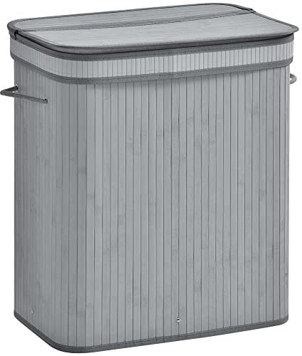 HOMCOM 100L Natural Wood Laundry Basket A Compartment w/Flip Lid Removable Lining Handles Board Base Foldable Durable Water-Resistant Dirty Clothes Storage Home Organisation Grey