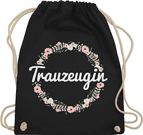 Turnbeutel Rucksack - JGA Junggesellenabschied Frauen - Trauzeugin - Blumenkranz - Unisize - Schwarz - hen party accessories brauttaschen jungesselnabschied bridemaid beutel