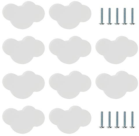 Bitray Lot de 10 boutons en caoutchouc souple en forme de nuage de dessin animé pour armoires, portes, commode, armoires de cuisine et placards avec vis Blanc