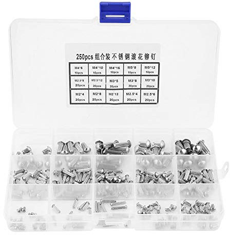 Remachado de acero inoxidable, 250 piezas m2 - M5 juego combinado de remachado sólido con mango de rodillo de cabeza redonda, para sujetar la placa de identificación y conectarse al objeto