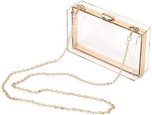 POFET Klare Umhängetasche Box Clutch Geldbörse für Frauen, Transparent Stadium Approved Handtasche für Sportveranstaltungen Braut, Junggesellenabschied, Abschlussball & Konzert - Transparente Farbe