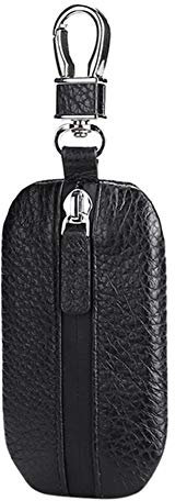 MoreChioce - Funda universal para llaves de coche, con cierre multifunción, con gancho de metal, cuero auténtico, llaveros de coche, cartera para hombres y mujeres, soporte para llaves de casa,Negro