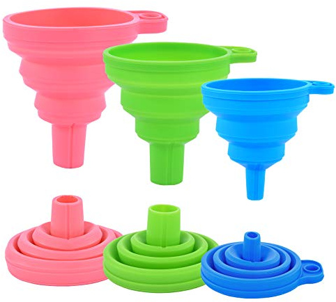 Kitchen Silicone Collapsible Funnel Set of 3,Small and Large,Flexible-Foldable-Cooking-Food-Grade Funnels for Filling Small or Mini Bottles,Perfume,Filling Capsules,Fry Oil Filter,Essential Oil,Spice