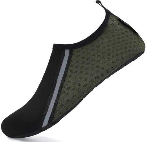 SAGUARO Badeschuhe Wasserschuhe Schwimmschuhe Strandschuhe Aquaschuhe Hausschuhe Pantoffeln Surfschuhe Neoprenschuhe für Damen Herren 031 Dunkelgrün Gr.40/41
