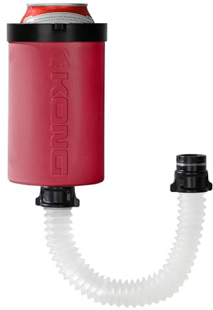 The Kong 2.0. A Portable Can or Bottle Cooler/Cup with A Detachable, Expandable, Hose to Funnel Your Drink. (Red)