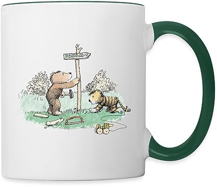 Spreadshirt Janosch Tiger und Bär Panama Schild Tasse Zweifarbig, One size, Weiß/Dunkelgrün