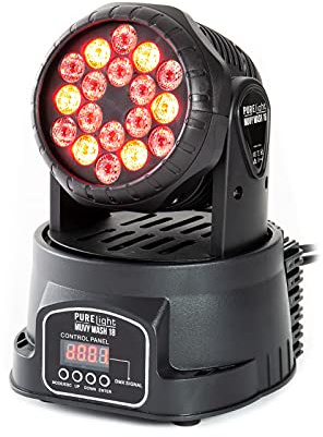 PURElight MUVY Wash18, Kompakter Moving Head-Wash, 18x 1W LED RGB, 540° PAN, 270° TILT, 25° Abstrahlwinkel, 9 DMX Kanäle, Dimmer, Stroboskop, Lüftergekühlt