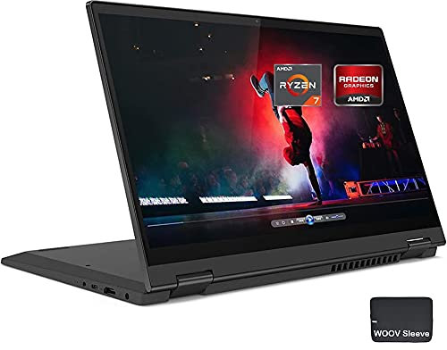 Lenovo New Flex 5 14 pulgadas 2 en 1 portátil con visualización táctil, 8 núcleos AMD Ryzen 7 4700U (Beat i7-8550U), FHD IPS, retroiluminado, huella digital, incluido con funda Woov, Win 10, negro (8