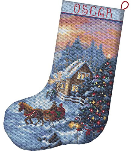 Letistitch Kreuzstich Set Weihnachtsstrumpf Weihnachtsabend, Zählmuster, 24,5x37cm