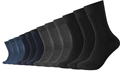 Camano Unisex Socken Comfort Cotton Crew 12er Pack 35-38 39-42 43-46 Schwarz Grau Blau