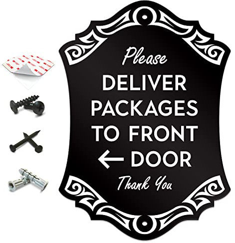 SignSeries Lieferanleitung Türschild – Lieferpakete an die Vordertür – Pfeil links, Hausschild, 15,9 x 11,4 cm – Montagezubehör im Lieferumfang enthalten, einfache Installation – strapazierfähig und