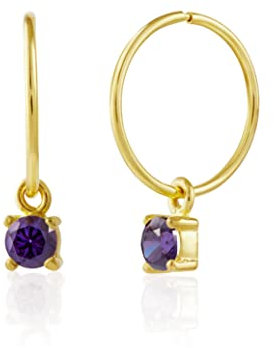 Vergoldete Sterling Silber Amethyst CZ 12mm Charm Creolen