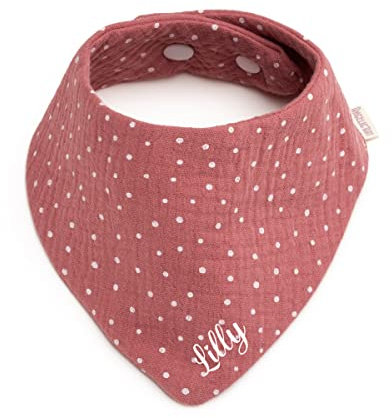 Personalisiertes Dreieckshalstuch aus Baumwolle, Halstuch für Jungen, Mädchen, Unisex, mit Druckknopfverschluss, in verschiedenen Farben mit Wunschnamen (Altrosa, gepunktet)