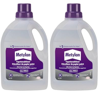 Metylan Tapetenablöser Tapetenlöser mit Aktiv-Wirkstoff löst schnell und problemlos alle Tapeten & Raufasertapeten, leicht dosierbarer Tapetenentferner, 2x1l