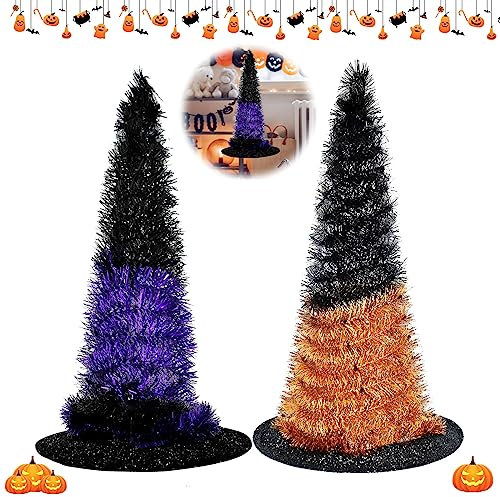 mumisuto 2 Stück Halloween Hexenhut, Minihexenhut, Halloween Witch Hats, Hexenhut Haarreif,Halloween Deko Hexenhut,Hexenhut Damen Kinder Erwachsene,Hexenhut Klein Deko (Lila 1 + Orange 1)
