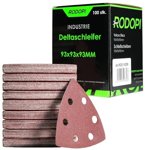 RODOPI RedDevil Schleifdreiecke für Deltaschleifer Körnung 40-320 Zirkonium Korund Klett 93x93x93 mm Delta Schleifpapier 6 Loch für Dreieckschleifer - 50 Stück K120