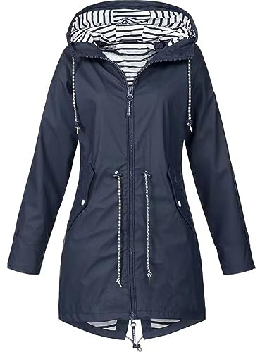 HIFI7 Damen Leichte Wasserdichte Regenjacke Regenmantel Mit Kapuze Wasserdicht Windbreaker Übergangsjacke Atmungsaktiv Mantel (DE/NL/SE/PL, Alphanumerisch, 5XL, Regular, Regular, Marineblau)