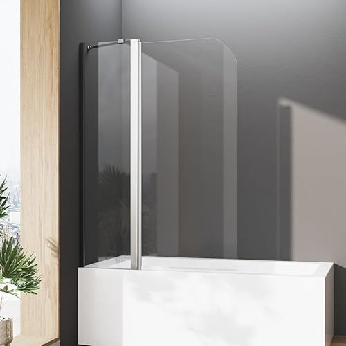Duschwand für Badewanne 100 x 140 cm Duschabtrennung mit Stabilisierungsstange Sicherheitsglas Faltwand NANO Glas Badewannenaufsatz 6mm ESG Duschwand