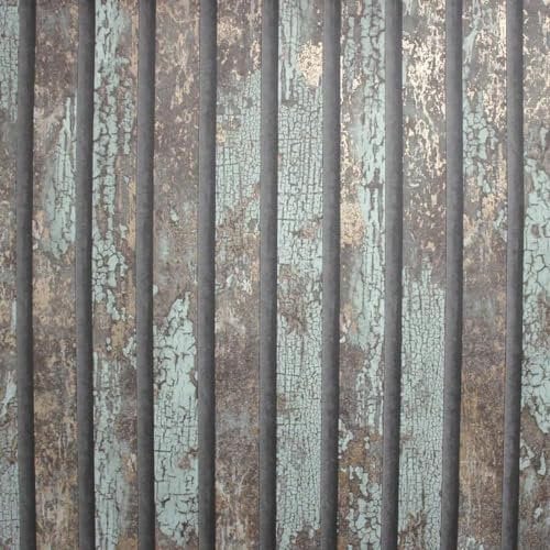Carbon Oxidize Teal Wallpaper - Wood Panel Metallic Effect Rustic Worn Realistic - Textured Modern Feature Wall