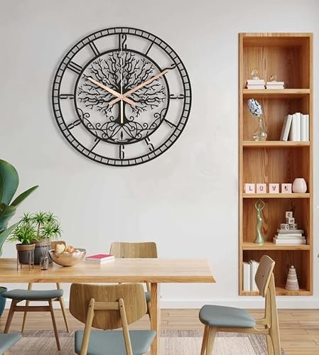 NORTH KAISER Orologio da parete in metallo con albero della vita, grande orologio da parete decorativo, movimento silenzioso/orologio da parete a batteria, per soggiorno, casa, ufficio, camera da