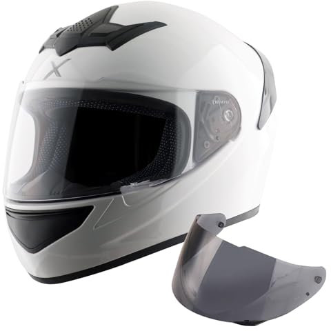 Motorcycle Full Face Crash Helmet Motorbike Scooter Free Smoked Visor Axor Rage White Gloss (Large)