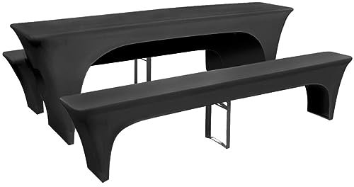 heybb Dreiteiliges Schonbezug-Set für Biertisch/Bänke Stretch Anthrazit Hussen Bierzeltgarnitur