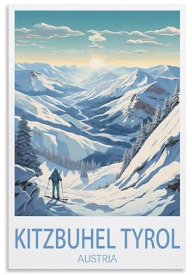 Kitzbuhel Tirol Ski Österreich, Vintage-Reiseposter, Landschaft, 50 x 75 cm, Leinwand, Wandkunst, Poster für Wohnzimmer, Dekoration, Gemälde für Heimdekoration