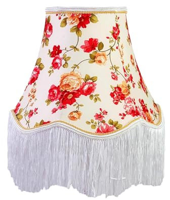 LOVIVER Europäischer Lampenschirm mit Fransen, Tischlampenschirm, Quasten-Lampenabdeckung, Stoffkunst, Perlen-Spitze-Lampenschirm für Zuhause, Esszimmer, Rot