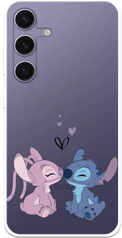 Schutzhülle kompatibel mit Samsung Galaxy S24 Plus, offizielles Disney-Angel & Stitch-Kuss, zum Schutz Ihres Mobiltelefons, transparente Silikonhülle, flexibel, mit offizieller Lizenz von Lilo &