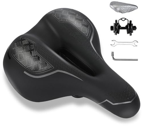 ENJOHOS Fahrradsattel mit ergonomischem 3-Zonen-Konzept ,komfortabel atmungsaktiv stoßdämpfend,Fahrradsitz Wasserdicht PU für Mountainbike Trekking Rennrad mit wasserdichte Abdeckung(Grau-C)