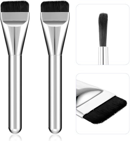 Amaxiu Lot de 2 pinceaux plats pour fond de teint, fond de teint liquide, anti-cernes, fond de teint, pinceau contour pour estomper la crème liquide, le maquillage minéral, le correcteur de teint