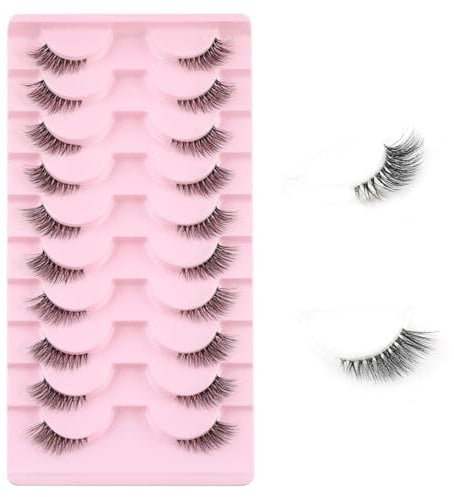 Kiusatig Demi Faux Cils Naturel 10 Paires Half Lashes 3D Cat Eye Faux Cils Doux Corner Fake eyeLashes à la main(H-10)