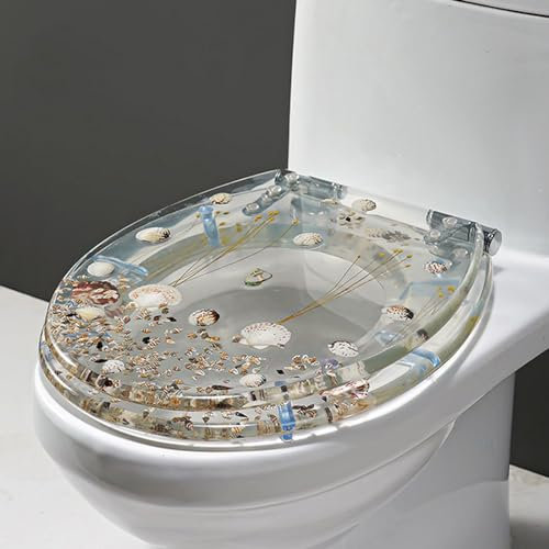 Wttfc Tavoletta WC Resina Trasparente Sedile WC Serie Oceano 3D con Chiusura Ammortizzata, Copriwater Sgancio Rapido, Cerniere Regolabili a 360° in Acciaio Inossidabile, Facile da Pulire,H