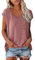 Gyaimxfu Magliette Donna Manica Corta Estive T-Shirt Donna Cotone Stretch Elegante Top Canotta da Donna Scollo a V Casual Tinta Unita Sportivi a Maglia Vintage Moda Blusa Camicia Loose Top Shirt