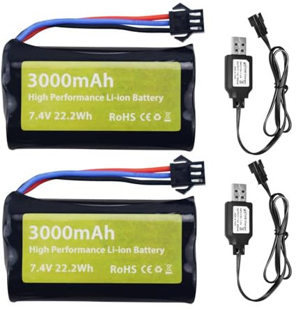 2PCS 7.4V 3000mah 15C 2S Batterie Lithium-ION Prise SM-3P & 2PCS Câble de Charge USB pour DE43 DE60 9500E RC véhicule modèle Camion Winner 1575 Voiture de génie Batterie de Jouet à Distance