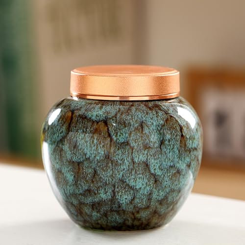 Ceramic Tea Jar Vintage Chinese Style Storage Jars Coffee Bean Storage Jar Tea Tins Cans Canister Traditional Tea Caddy Sealed Lids Home Kitchen Dining Decoration (Green)