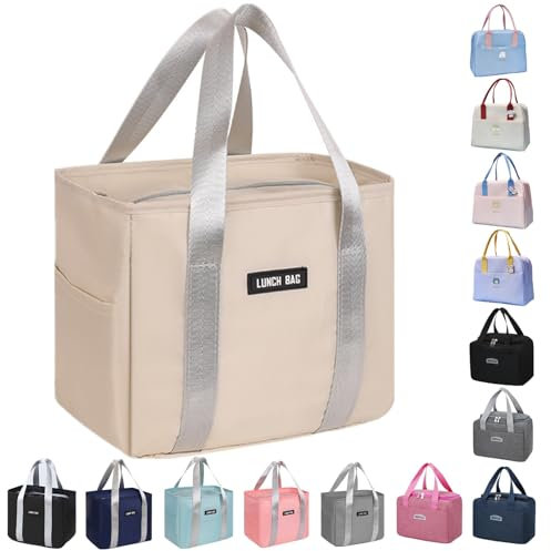 WUWYOUWL Lonchera con aislamiento de cartón, reutilizable, impermeable, plegable, para mujeres, hombres, niños y estudiantes, viajes, picnic, escuela (beige-1)
