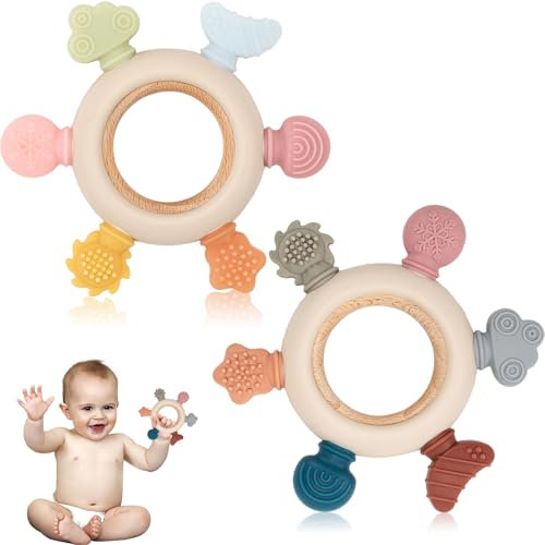 Anneau Dentition Bebe, 2 Pcs Jouet Dentition Bébé en Silicone Refrigerant 0-3 6 Mois, Tetine Grignoteuse Dentition Accessoire pour Bebe Garcon Fille