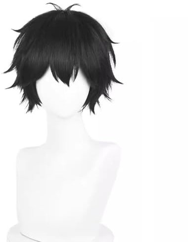 RiRaku Anime Perücke Jo Togame Short Braid Black Halloween Kostüm Cosplay Perücke,Für Party Karneval Weihnachten