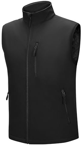 Outdoor Ventures Men's Softshell Puffer Gilet Waterproof Hydrid Gilet Windproof Outerwear Vest Winter Padded Bodywarmer Insulted Jacket with 4 Pockets for Running Cycling Hiking Golf Black 2XL