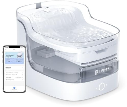 PETGUGU Fontanella per Gatti & Cani, Fontana Automatica per Cani con Pompa Senza Fili, Filtro a 8 Strati, 2L Dispenser Acqua Gatti Ultra Silenziosa <20dB, APP Promemoria Intelligenti, WiFi 2.4G, PF1L