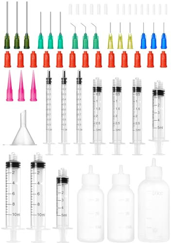Glue Syringe Set 1ml 3ml 5ml 10ml Luer Lock Syringe with Blunt Tip Needle, 30ml 50ml Needle Bottle Applicator for DIY craft, Rhinestones, Woodworking, Paint, Adhesives, Oil, Ink