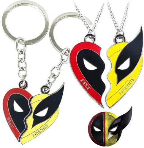 azttior 4 Stück Deadpl und Wolvers Schlüsselanhänger Halskette Set, Best Friends Maske Design, Freundschafts und Superhelden Fan Accessoire für Männer und Frauen, Geschenkset für Marvol Fans