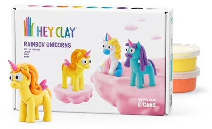 Hey Clay Knete Modelliermasse Lufttrocknend für Kinder ab 3 Jahren | Lufttrocknende Modelliermasse, Geschenk für Kinder ab 3 Jahren, 6 Dosen, Anleitungen in der App
