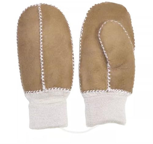 Reyox Fille Garçon Moufles Hiver Peau de Mouton, Gants Chauds avec Ficelle Kaki 3-7 ans
